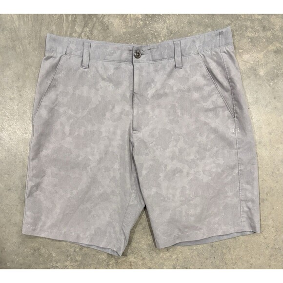 Under Armour Shorts Mens 36 Gray Camo Lightweight Stretch Golf Athletic - Picture 1 of 5